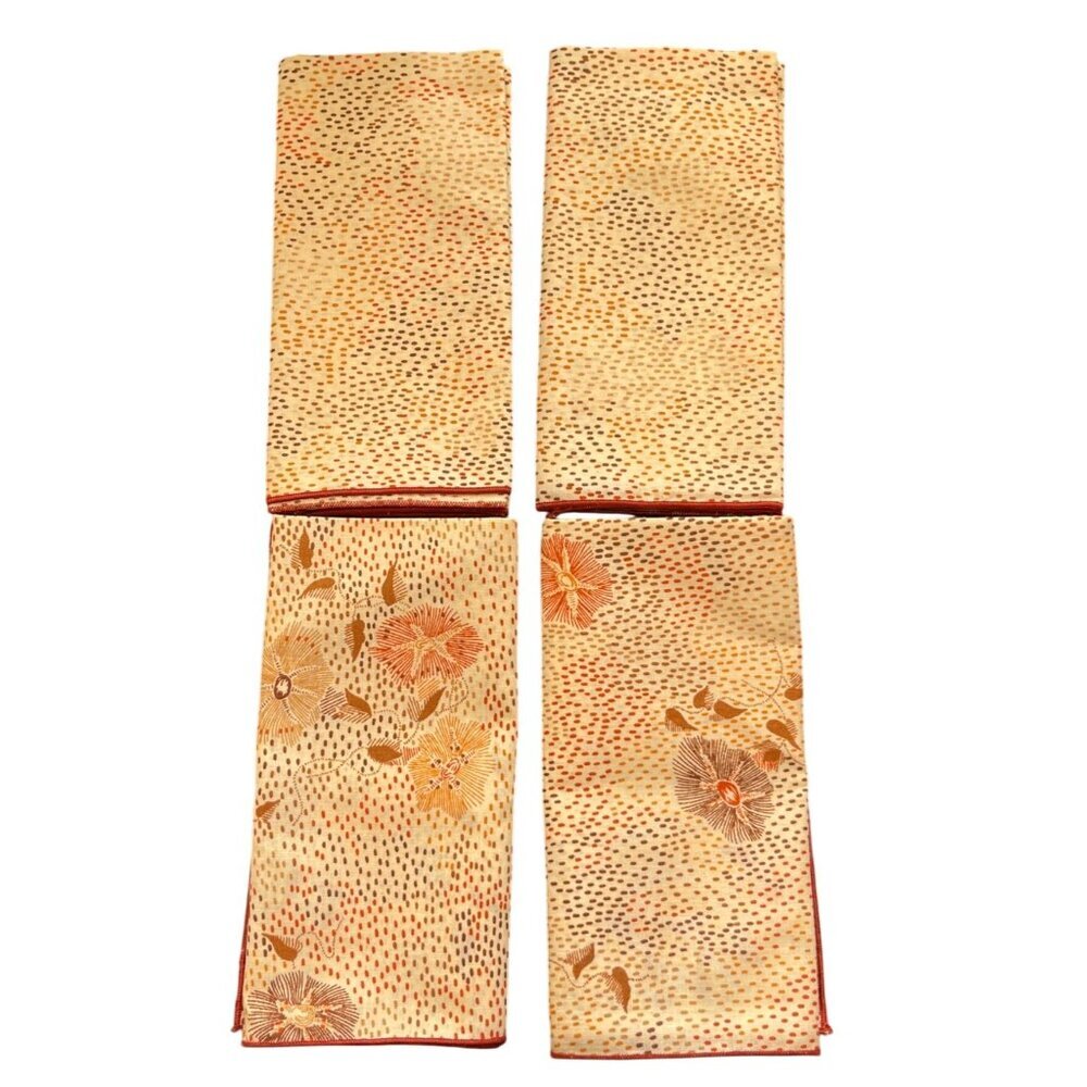 4 VTG Dinner Napkins MCM 2 Prints Dot Floral Brown Rust Tan 16"